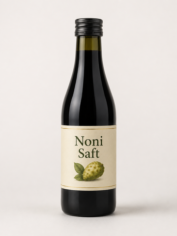 Dunkle Noni Saft Flasche